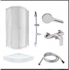 Душ. кабіна 90*90 Presto CRM1099AP5 (скло 5мм Pear) в компл. з зміш., стійка, сифон Qtap міл. під.