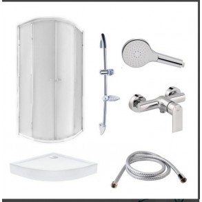 Душ. кабіна 90*90 Presto CRM1099AP5 (скло 5мм Pear) в компл. з зміш., стійка, сифон Qtap міл. під.